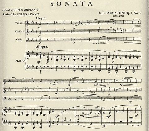 Sammartini, G.B.: Sonata Op.1#3 in Eb major (2 violins & piano with cello ad lib)
