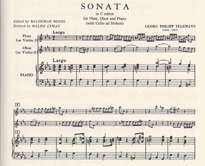 Telemann, G.P.: Sonata in c minor (2 violins & piano, Optional cello)