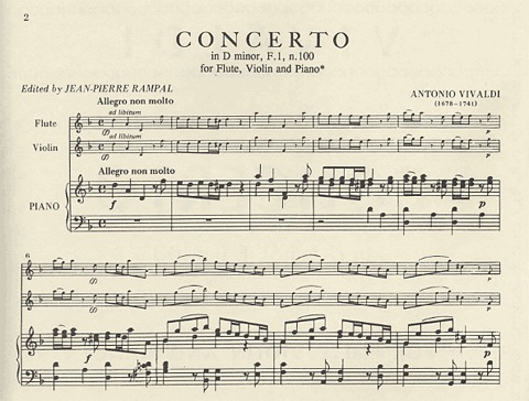 Vivaldi, A.: Concerto in D minor, RV 514 (violin, flute, and piano)