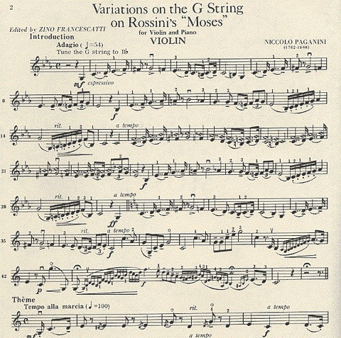 Paganini, Niccolo (Francescatti: ''Moses'' Variations on G string (violin & piano)