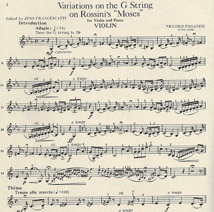 Paganini, Niccolo (Francescatti: ''Moses'' Variations on G string (violin & piano)