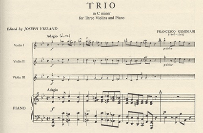 Geminiani, F. (Vieland, ed.): Trio in C minor (3 violins & piano)