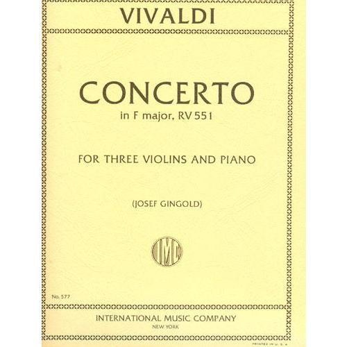 Vivaldi, A.: Concerto in F RV551 (3 Violins & Piano)