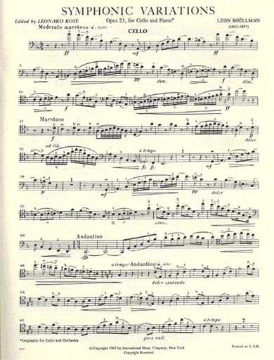 Boellmann, L. (Rose): Symphonic Variations, Op. 23 (cello & piano)