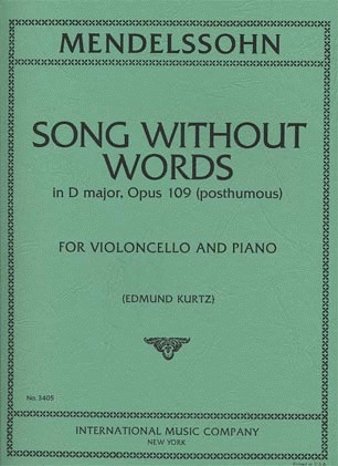 Mendelssohn (Kurtz): Song Without Words in D Major, Op.Posth.109 (cello & piano)