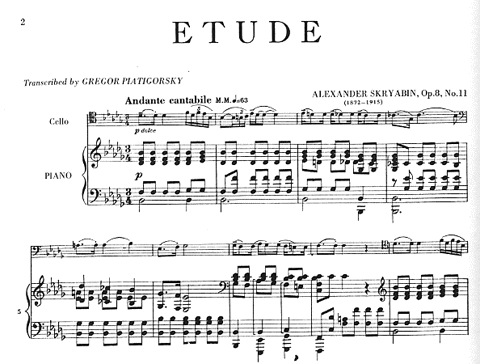 Scriabin (Piatigorsky): Etude No.11, Op.8 (cello & piano) International