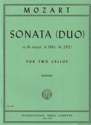 Mozart, W.A.: Sonata in Bb Major K.292 (2 cellos)