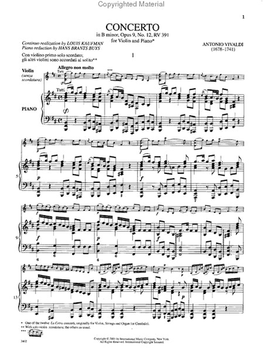 Vivaldi, A.: Concerto in B minor Op.9 #12 (violin & piano)