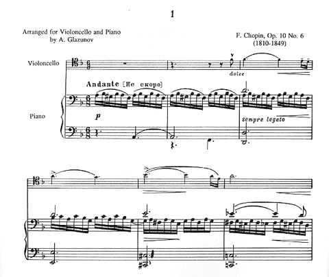 Chopin, Frederic (Glazunov): Two Etudes Op.10 No.6j/Op.25 No.7 (cello & piano)