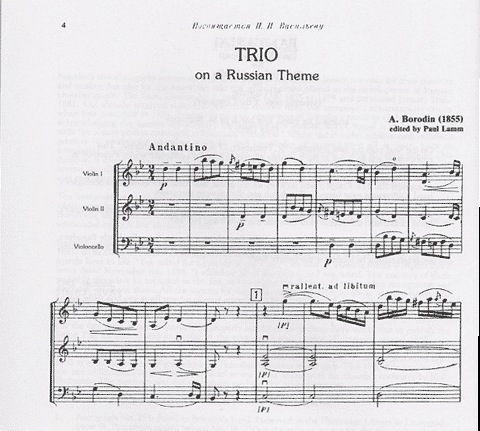 Borodin, Alexander: Trio on a Russian Theme, 1855 (2 violins & cello)