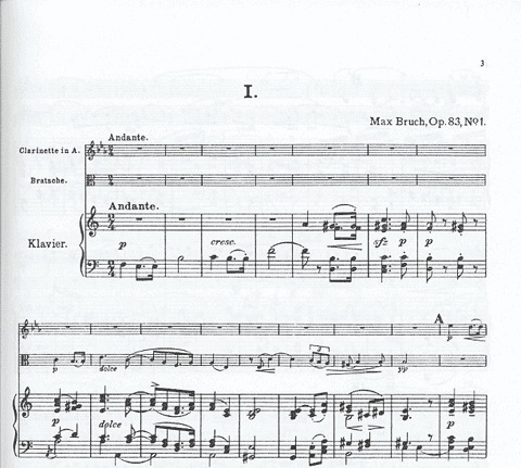 Bruch, Max: Eight Pieces Op.83 V.1 (clarinet, viola, piano) or (violin, cello, piano)
