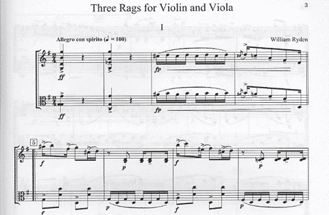 Ryden, William: Three Rags for Violin & Viola