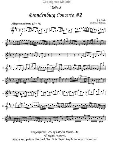 Bach, J.S. (Latham): Brandenburg Concerto No. 2 (string quartet score & parts)