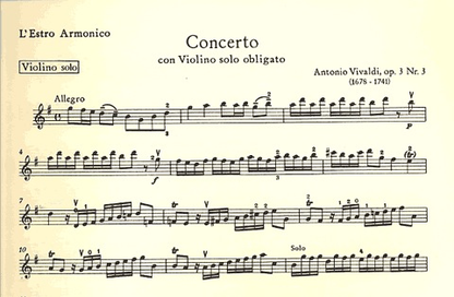 Vivaldi, Antonio: Concerto Op.3 No.3 in G major (violin & piano or CD)