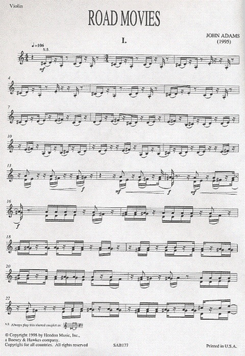 Adams, J.: Road Movies (violin & piano)