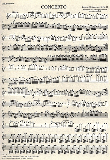 Albinoni, T.: Concerto Op10/12 B flat (violin & piano)