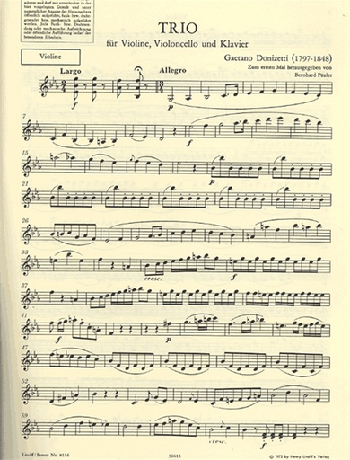Donizetti, Gaetano: Trio in Eb (violin, cello & piano)