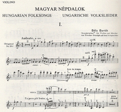 Bartok, Bela: Hungarian Folksongs (Violin & Piano)