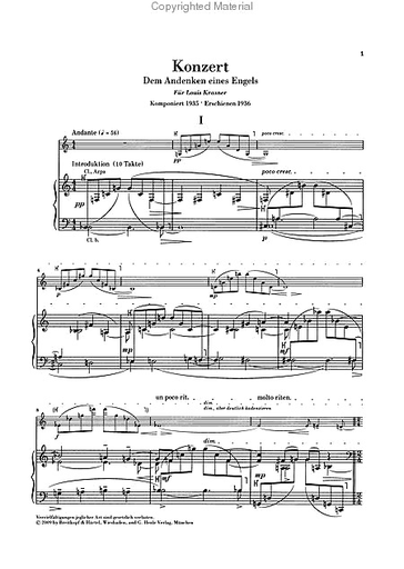 Berg, Alban (Kube): Violin Concerto (violin & piano)