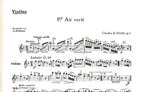 de Beriot, C.A. (Pollitzer, arr.): Air Varie in D minor Op.1 (violin and piano)