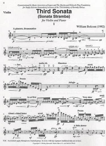 Bolcom, William: Third Sonata-Stramba (violin & piano)