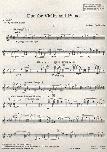 Copland, A.: Duo (Violin & Piano)