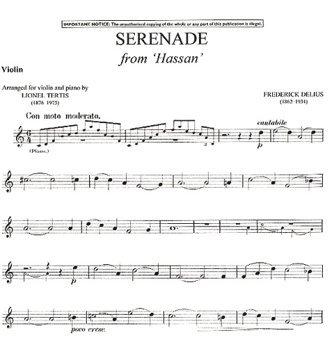 Delius, F.: Serenade from Hassan (violin & piano)