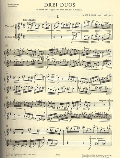 Reger, Max: Canons and Fugues in Old Style Op. 131,  No. 1 in e minor  (2 violins)