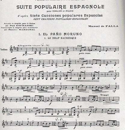 DeFalla, Manuel: Suite of Spanish Folksongs (violin & piano)