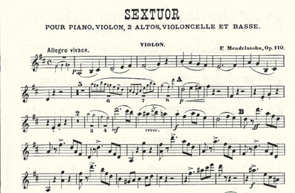 Mendelssohn, Felix: Sextet in D Op.110 (piano, violin, 2 violas, cello, bass) Peters ed