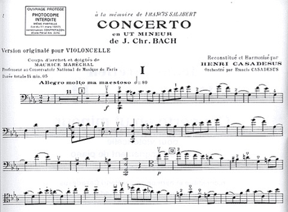 Bach, J.C. (Casadesus): Concerto in C Minor/Concerto en Ut Mineur (cello/violoncelle & piano)