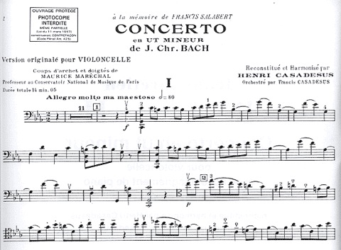 Bach, J.C. (Casadesus): Concerto in C Minor/Concerto en Ut Mineur (cello/violoncelle & piano)