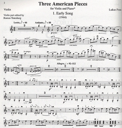 Foss, Lukas: 3 American Pieces (violin & piano)