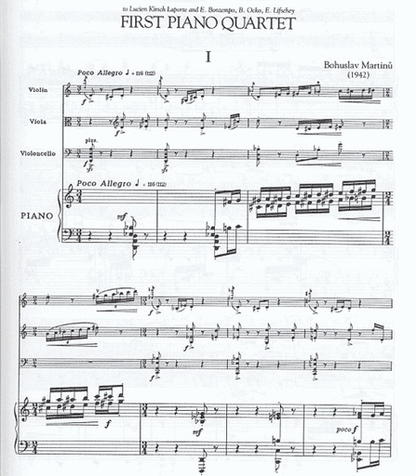 Martinu, B.: First Piano Quartet (violin, viola, cello, piano, score and parts)