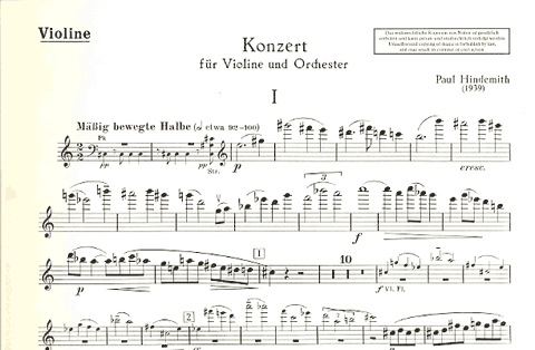 Hindemith, Paul: Violin Concerto, 1939 (violin & piano)