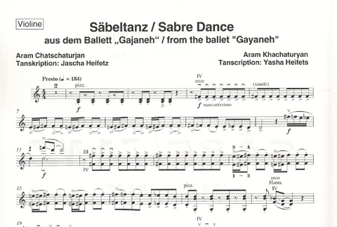 Khachaturyan, Aram (Heifetz): Sabre/Saber Dance (violin & piano)