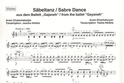 Khachaturyan, Aram (Heifetz): Sabre/Saber Dance (violin & piano)