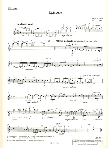 Kreisler, Fritz: Episode (violin & piano)