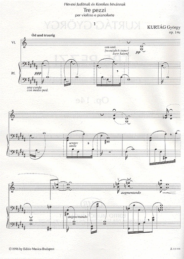 Kurtag, G.: Tre Pezzi Op.14e (violin & piano)