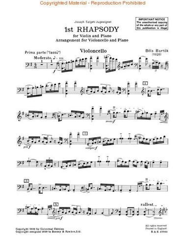 Bartok, B.: First Rhapsody (cello & piano)