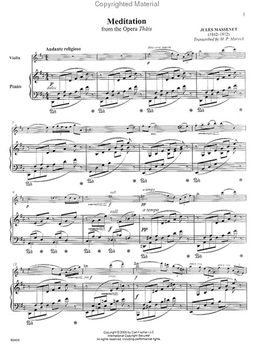 Massenet: (Marsick) Meditation from the Opera 'Thais' (violin & piano)(CD) Carl Fischer