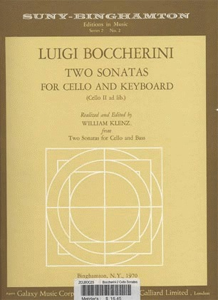 Boccherini, Luigi:(Klenz)Two Sonatas for cello & keyboard (cello II ad lib.) Galaxy Music