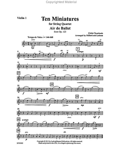 Chaminade, Cecile (Latham): Ten Miniatures for String Quartet