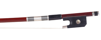 Andre LAVOYE cello bow, round Pernambuco stick, ebony & silver mounted with angled heel, Montreal, Quebec, 80.6g