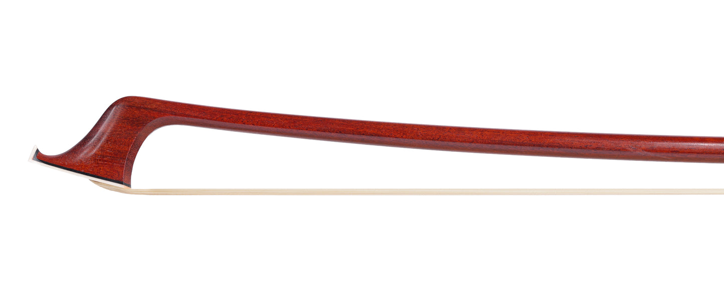 Andre LAVOYE cello bow, round Pernambuco stick, ebony & silver mounted with angled heel, Montreal, Quebec, 80.6g
