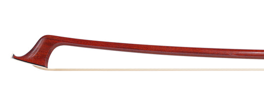 Andre LAVOYE cello bow, round Pernambuco stick, ebony & silver mounted with angled heel, Montreal, Quebec, 80.6g