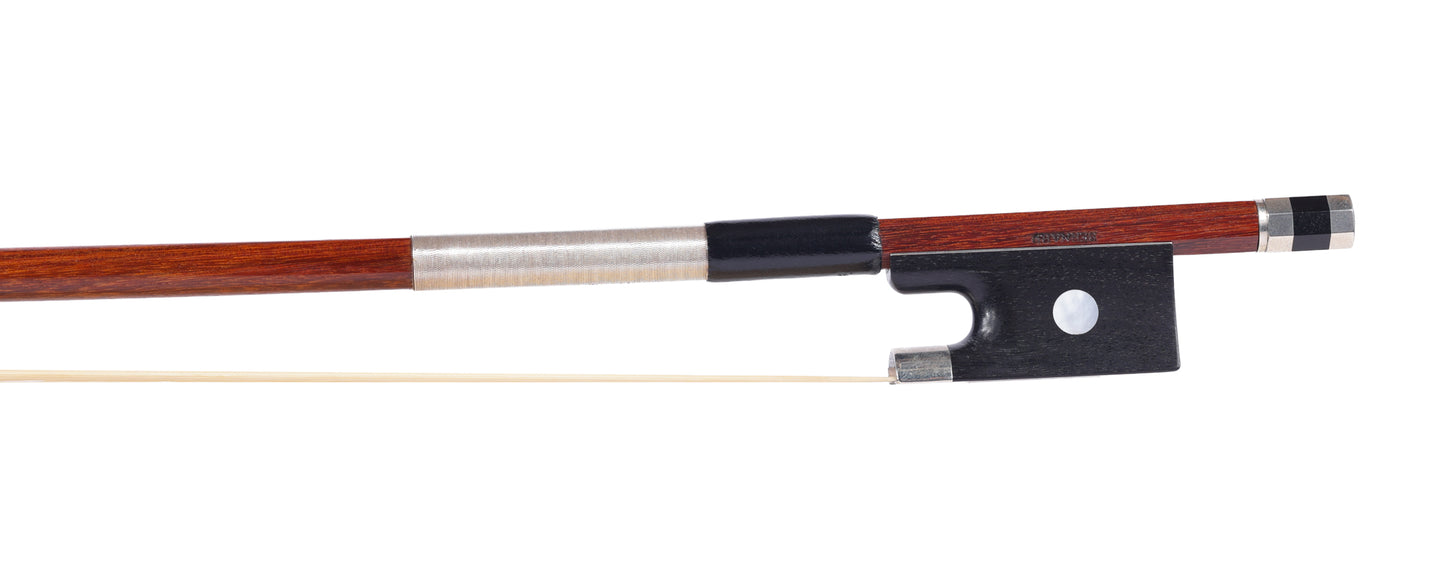 Bernard 4/4 violin bow, pernambuco, from the workshop of Pierre Guillaume, 59.9 g. Belgium
