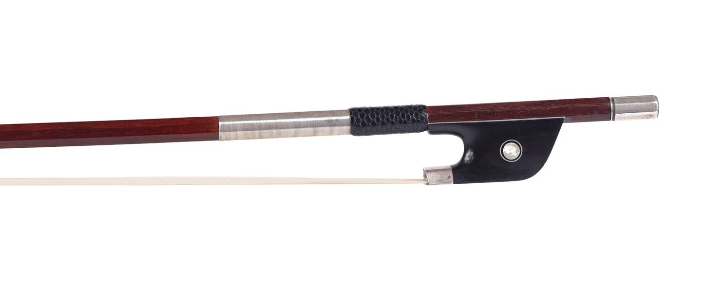 FRANZ LIEBIG violin bow, sloped cutaway nickel/ebony frog, 54.6 g. GERMANY