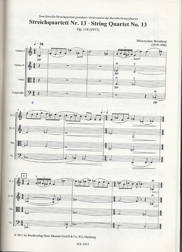 Weinberg, Mieczyslaw: String Quartet No. 13, Op. 118 (score and parts)