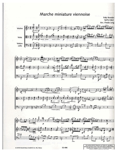 Kreisler, Fritz: March miniature viennoise (violin, viola, cello) score & parts